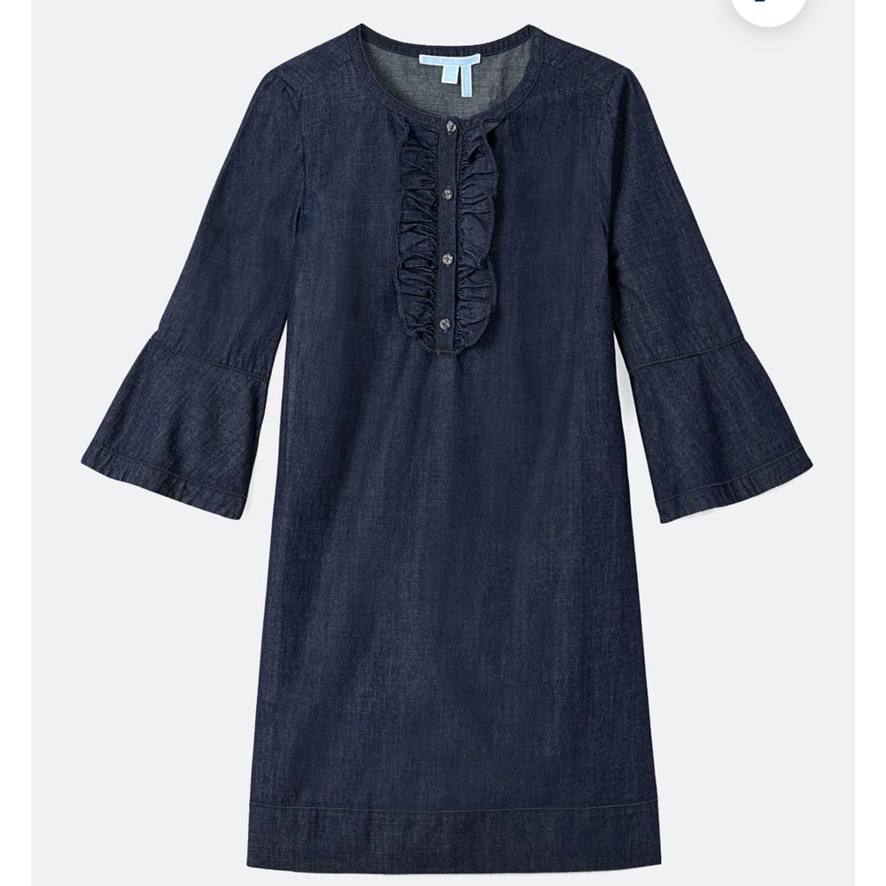 Draper James Chambray Ruffle Shift Dress/denim Ruffle size 4 - Picture 3 of 6